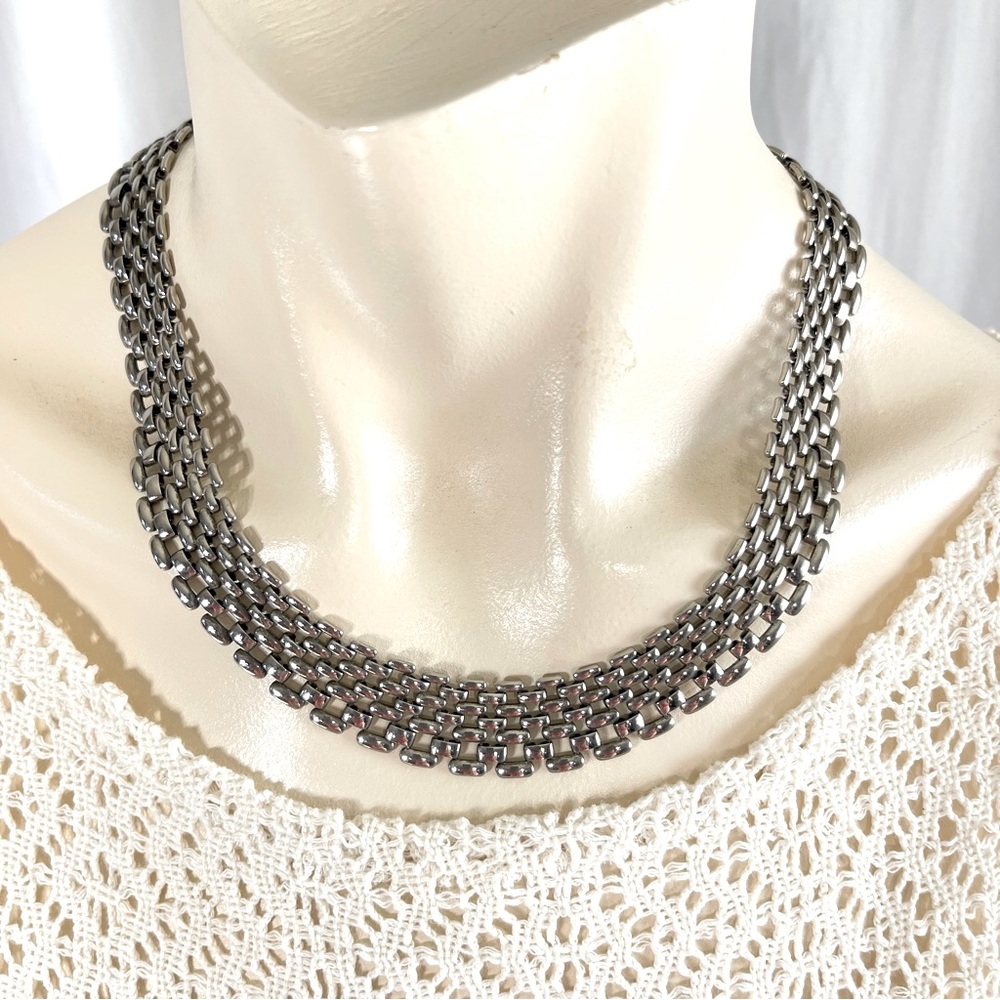 Vintage Necklace Collar Chocker Serpentine Silver Stainless Steel Goth Minimal